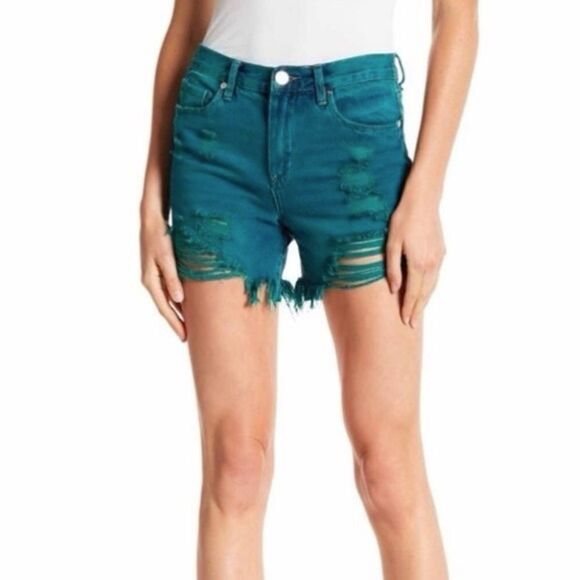 NWT Blank NYC Vintage High-Rise Blue Green Distressed Shorts - Picture 13 of 13